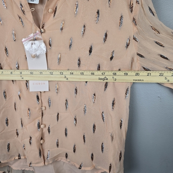 CIEBON Farah Top Button-up Slight Crop Peach Metallic All Over Print Women Sz S‎ - Picture 8 of 12